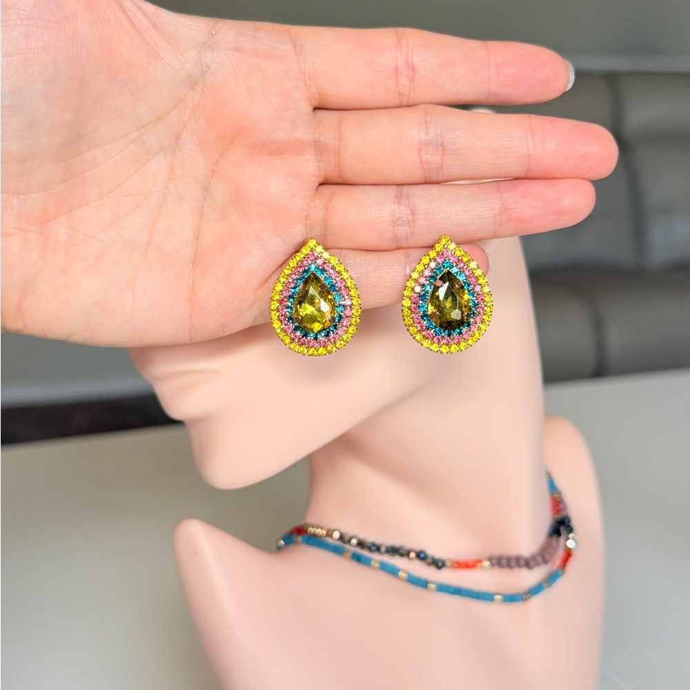 Multicolor Teardrop Crystal Stud Earrings - Picture 8 of 9